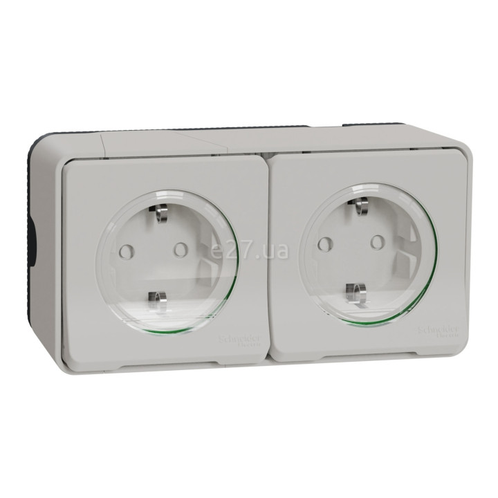 Розетка подвійна 220В Schneider Electric MUR39035 Mureva Styl, білий, пластик, із заземленням, Schuko, ip55, із захисною кришкою, зі шторками, для накладного монтажу · Schneider Electric · schneider-electric-mur39035