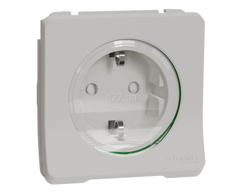 Розетка 220В Schneider Electric MUR39134 Mureva Styl, білий, пластик, із заземленням, Schuko, ip55, із захисною кришкою, зі шторками
