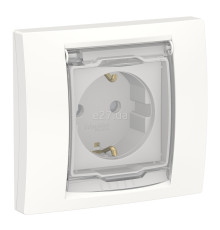 Розетка 220В Schneider Electric NU003718 Unica New, білий, пластик, із заземленням, Schuko, ip44, із захисною кришкою, зі шторками, для врізного монтажу