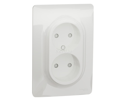 Розетка подвійна 220В Schneider Electric NU206318 Unica New, білий, пластик, без заземлення, ip21, без захисної кришки, зі шторками, для врізного монтажу