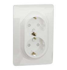 Розетка подвійна 220В Schneider Electric NU206718 Unica New, білий, пластик, із заземленням, Schuko, без захисної кришки, зі шторками, для врізного монтажу