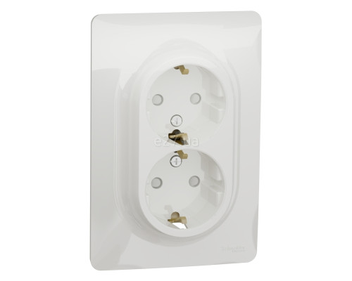 Розетка подвійна 220В Schneider Electric NU206718 Unica New, білий, пластик, із заземленням, Schuko, без захисної кришки, зі шторками, для врізного монтажу