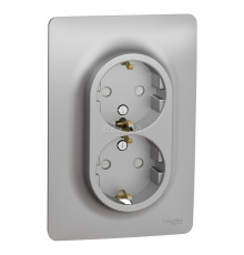 Розетка подвійна 220В Schneider Electric NU206730 Unica New, алюміній, пластик, із заземленням, Schuko, без захисної кришки, зі шторками, для врізного монтажу