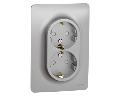 Розетка подвійна 220В Schneider Electric NU206730 Unica New, алюміній, пластик, із заземленням, Schuko, без захисної кришки, зі шторками, для врізного монтажу