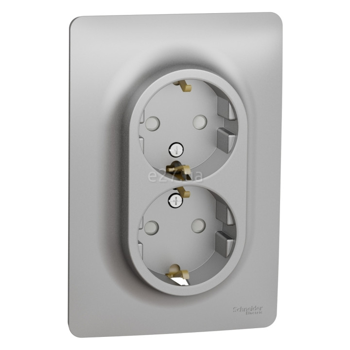 Розетка подвійна 220В Schneider Electric NU206730 Unica New, алюміній, пластик, із заземленням, Schuko, без захисної кришки, зі шторками, для врізного монтажу · Schneider Electric · schneider-electric-nu206730