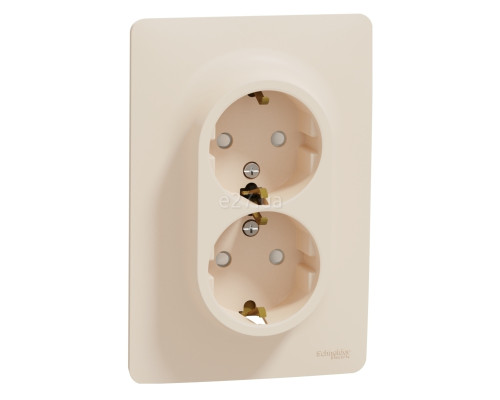 Розетка подвійна 220В Schneider Electric NU206744 Unica New, бежевий, пластик, із заземленням, Schuko, ip21, без захисної кришки, зі шторками, для врізного монтажу
