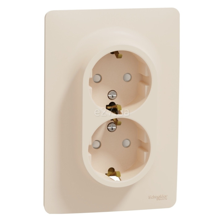 Розетка подвійна 220В Schneider Electric NU206744 Unica New, бежевий, пластик, із заземленням, Schuko, ip21, без захисної кришки, зі шторками, для врізного монтажу · Schneider Electric · schneider-electric-nu206744