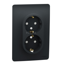 Розетка подвійна 220В Schneider Electric NU206754 Unica New, антрацит, пластик, із заземленням, Schuko, без захисної кришки, зі шторками, для врізного монтажу