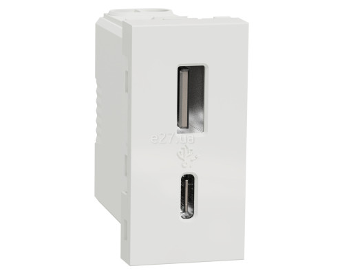 Розетка USB Schneider Electric NU301618 Unica New, білий, пластик, ip20, для врізного монтажу