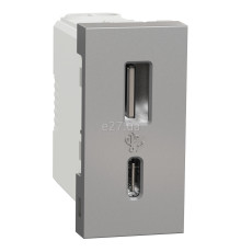 Розетка USB Schneider Electric NU301630 Unica New, алюміній, пластик, ip20, для врізного монтажу