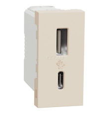 Розетка USB Schneider Electric NU301644 Unica New, бежевий, пластик, ip20, для врізного монтажу