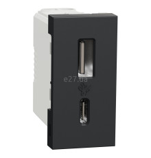 Розетка USB Schneider Electric NU301654 Unica New, антрацит, пластик, ip20, для врізного монтажу
