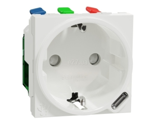 Розетка 220В з USB Schneider Electric NU301718 Unica New, 10A, білий, пластик, із заземленням, Schuko, ip20, без захисної кришки, зі шторками