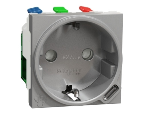 Розетка 220В з USB Schneider Electric NU301730 Unica New, 10A, алюміній, пластик, із заземленням, Schuko, ip20, без захисної кришки, зі шторками