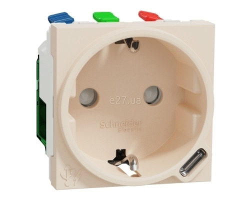 Розетка 220В з USB Schneider Electric NU301744 Unica New, 10A, бежевий, пластик, із заземленням, Schuko, ip20, без захисної кришки, зі шторками