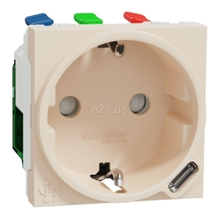 Розетка 220В з USB Schneider Electric NU301744 Unica New, 10A, бежевий, пластик, із заземленням, Schuko, ip20, без захисної кришки, зі шторками · Schneider Electric · schneider-electric-nu301744