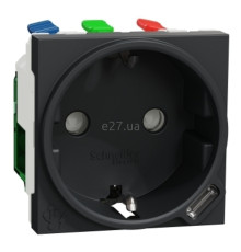 Розетка 220В з USB Schneider Electric NU301754 Unica New, 10A, антрацит, пластик, із заземленням, Schuko, ip20, без захисної кришки, зі шторками