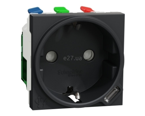 Розетка 220В з USB Schneider Electric NU301754 Unica New, 10A, антрацит, пластик, із заземленням, Schuko, ip20, без захисної кришки, зі шторками