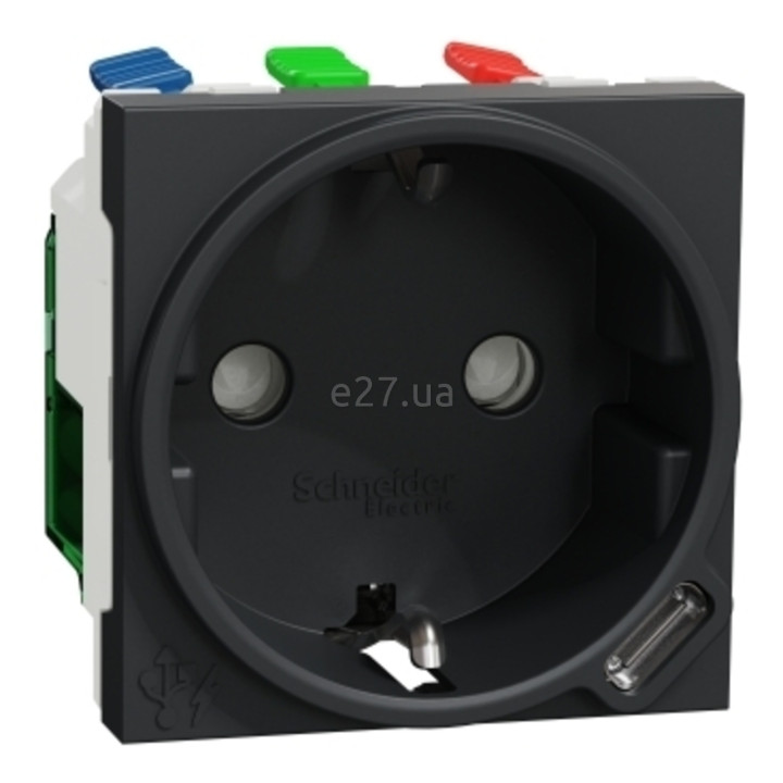 Розетка 220В з USB Schneider Electric NU301754 Unica New, 10A, антрацит, пластик, із заземленням, Schuko, ip20, без захисної кришки, зі шторками · Schneider Electric · schneider-electric-nu301754