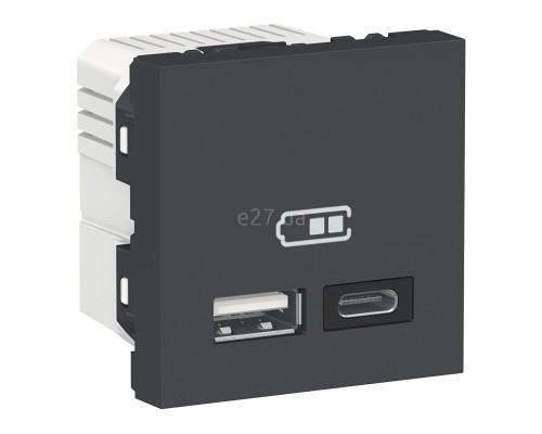 Розетка USB Schneider Electric NU301854 Unica New, антрацит, пластик