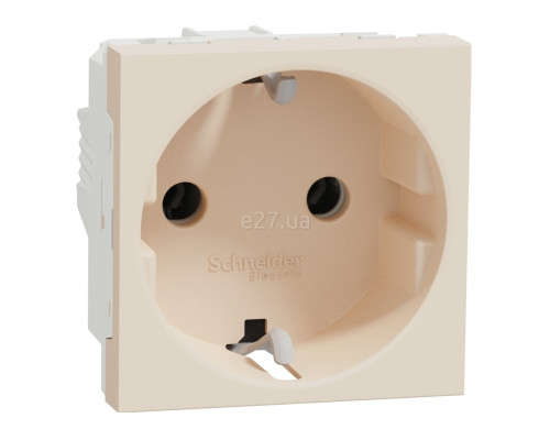 Розетка 220В Schneider Electric NU303644 Unica New, бежевий, пластик, із заземленням, Schuko, ip20, без захисної кришки, зі шторками