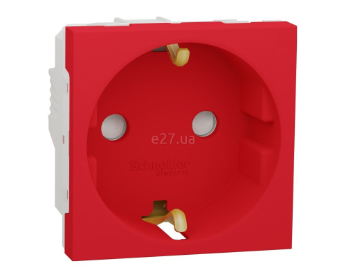 Розетка 220В Schneider Electric NU303703 Unica New, червоний, пластик, із заземленням, Schuko, ip21, без захисної кришки, зі шторками