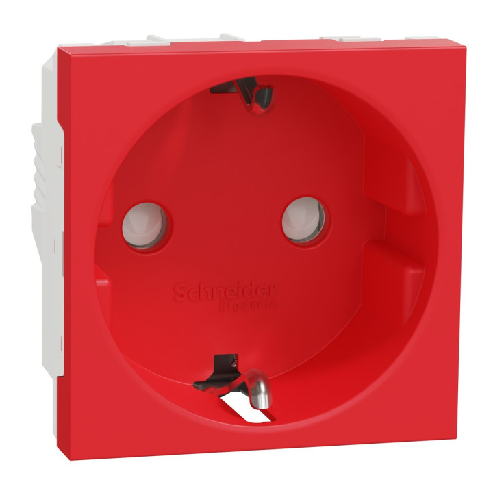 Розетка 220В Schneider Electric NU303703 Unica New, червоний, пластик, із заземленням, Schuko, ip21, без захисної кришки, зі шторками · Schneider Electric · schneider-electric-nu303703