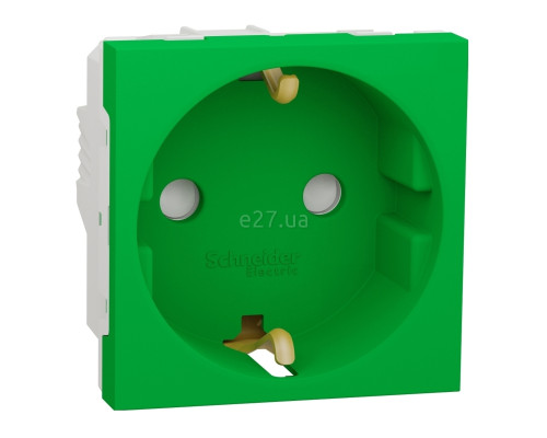 Розетка 220В Schneider Electric NU303706 Unica New, зелений, пластик, із заземленням, Schuko, ip21, без захисної кришки, зі шторками