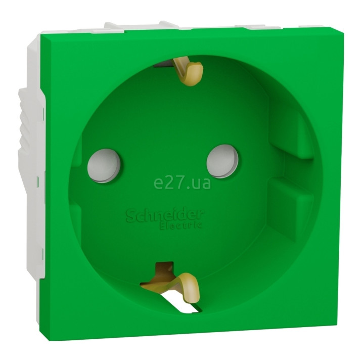 Розетка 220В Schneider Electric NU303706 Unica New, зелений, пластик, із заземленням, Schuko, ip21, без захисної кришки, зі шторками · Schneider Electric · schneider-electric-nu303706