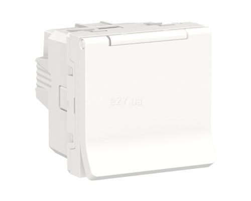 Розетка 220В Schneider Electric NU303718TA Unica New, білий, пластик, із заземленням, Schuko, із захисною кришкою, зі шторками