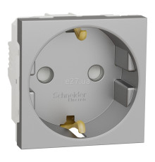 Розетка 220В Schneider Electric NU303730 Unica New, алюміній, пластик, із заземленням, Schuko, ip21, без захисної кришки, зі шторками