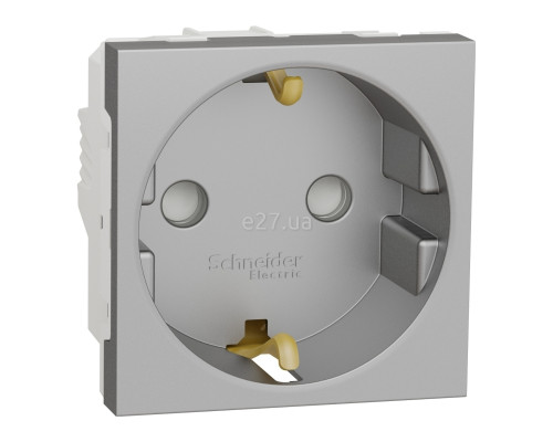 Розетка 220В Schneider Electric NU303730 Unica New, алюміній, пластик, із заземленням, Schuko, ip21, без захисної кришки, зі шторками