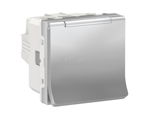 Розетка 220В Schneider Electric NU303730TA Unica New, алюміній, пластик, із заземленням, Schuko, із захисною кришкою, зі шторками