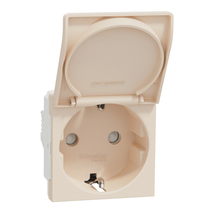 Розетка 220В Schneider Electric NU303744TA Unica New, бежевий, пластик, із заземленням, Schuko, ip40, із захисною кришкою, зі шторками · Schneider Electric · schneider-electric-nu303744ta