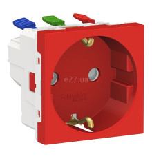Розетка 220В Schneider Electric NU305703 Unica New, червоний, пластик, із заземленням, Schuko, без захисної кришки, зі шторками