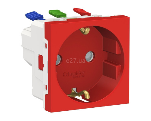 Розетка 220В Schneider Electric NU305703 Unica New, червоний, пластик, із заземленням, Schuko, без захисної кришки, зі шторками