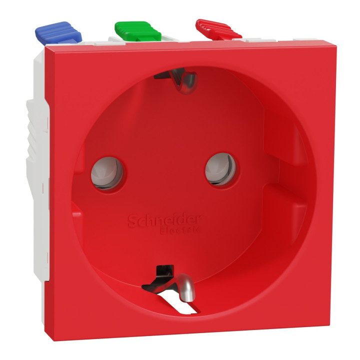 Розетка 220В Schneider Electric NU305703 Unica New, червоний, пластик, із заземленням, Schuko, без захисної кришки, зі шторками · Schneider Electric · schneider-electric-nu305703