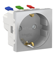 Розетка 220В Schneider Electric NU305730 Unica New, алюміній, пластик, із заземленням, Schuko, без захисної кришки, зі шторками