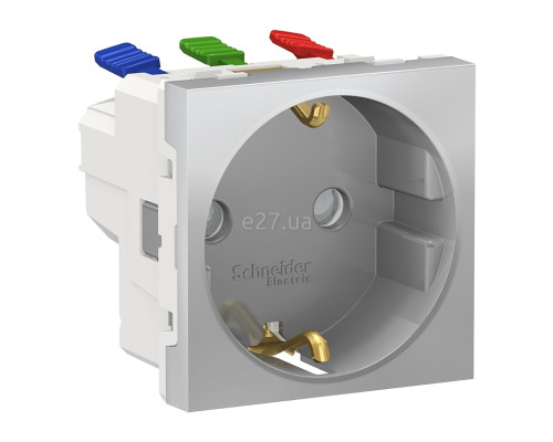 Розетка 220В Schneider Electric NU305730 Unica New, алюміній, пластик, із заземленням, Schuko, без захисної кришки, зі шторками