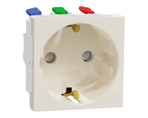 Розетка 220В Schneider Electric NU305744 Unica New, бежевий, пластик, із заземленням, Schuko, ip20, без захисної кришки, зі шторками