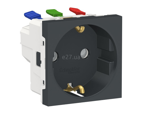 Розетка 220В Schneider Electric NU305754 Unica New, антрацит, пластик, із заземленням, Schuko, без захисної кришки, зі шторками