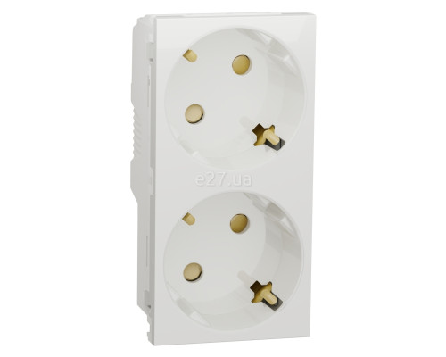 Розетка подвійна 220В Schneider Electric NU306718A Unica New, білий, пластик, із заземленням, Schuko, без захисної кришки, зі шторками