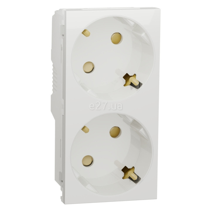 Розетка подвійна 220В Schneider Electric NU306718A Unica New, білий, пластик, із заземленням, Schuko, без захисної кришки, зі шторками · Schneider Electric · schneider-electric-nu306718a