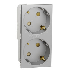 Розетка подвійна 220В Schneider Electric NU306730A Unica New, алюміній, пластик, із заземленням, Schuko, без захисної кришки, зі шторками