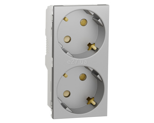 Розетка подвійна 220В Schneider Electric NU306730A Unica New, алюміній, пластик, із заземленням, Schuko, без захисної кришки, зі шторками