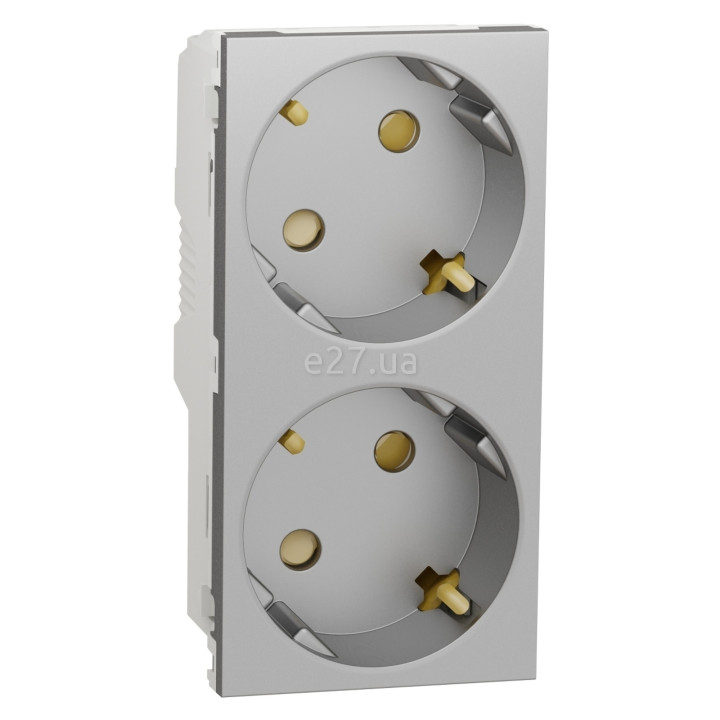 Розетка подвійна 220В Schneider Electric NU306730A Unica New, алюміній, пластик, із заземленням, Schuko, без захисної кришки, зі шторками · Schneider Electric · schneider-electric-nu306730a