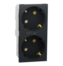 Розетка подвійна 220В Schneider Electric NU306754A Unica New, антрацит, пластик, із заземленням, Schuko, без захисної кришки, зі шторками