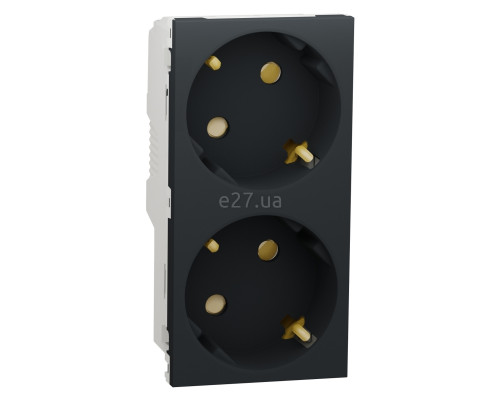 Розетка подвійна 220В Schneider Electric NU306754A Unica New, антрацит, пластик, із заземленням, Schuko, без захисної кришки, зі шторками