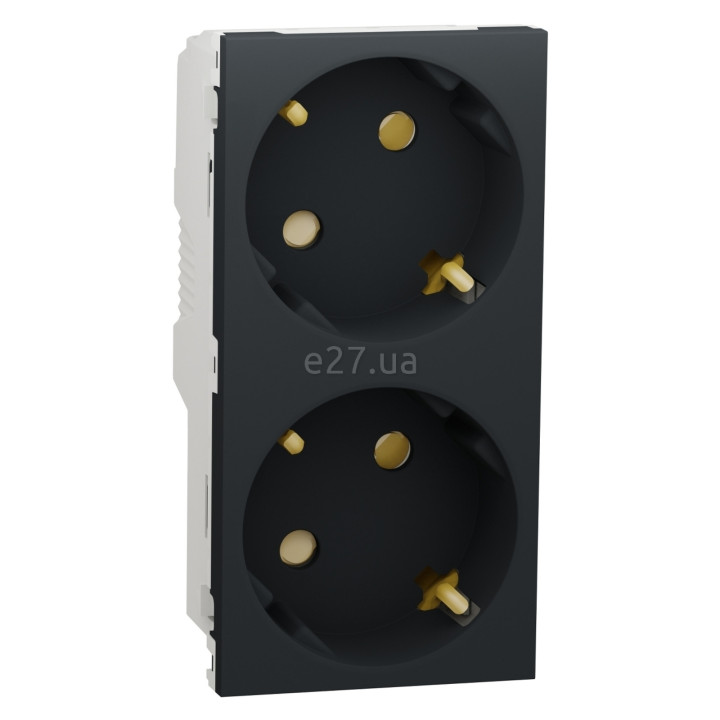 Розетка подвійна 220В Schneider Electric NU306754A Unica New, антрацит, пластик, із заземленням, Schuko, без захисної кришки, зі шторками · Schneider Electric · schneider-electric-nu306754a
