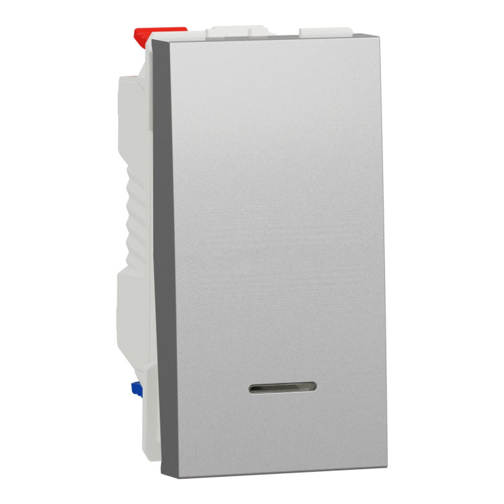 Перемикач прохідний 1-клавішний Schneider Electric NU310330S Unica New, алюміній, пластик, сумісний з підсвіткою або індикацією · Schneider Electric · schneider-electric-nu310330s